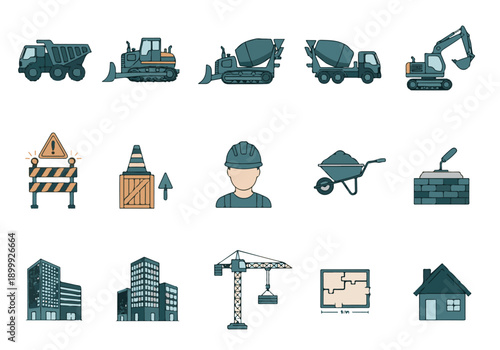 Construction Building Icons Set Vector Illustration