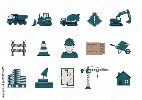 Construction Building Icons Set Vector Illustration