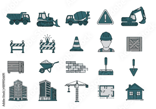 Construction Building Icons Set Vector Illustration