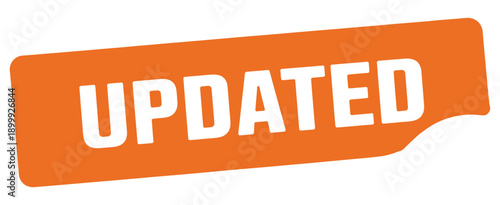 An orange speech bubble displays the word updated in bold white lettering