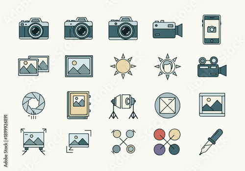 Photography Media Icons Set Vector Illustration