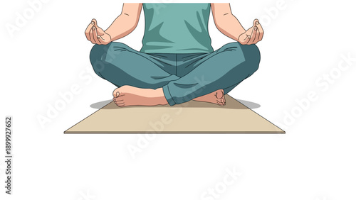 Person Meditating in Lotus Pose. Anime/Manga Style Illustration of Zen, Yoga, and Mindfulness on White Background.