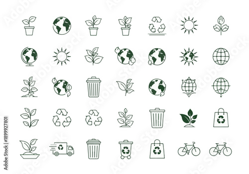 Eco-friendly and Environmental Line Icon Set for Sustainability