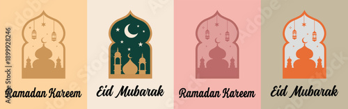Islamic ramadan kareem eid mubarak greeting card templates