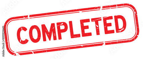 Red rubber stamp displaying the word completed in bold uppercase letters