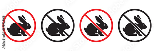 No Rabbits Icon – Flat Prohibition Pictogram, Animal Restriction Warning Symbol Isolated on White
 Background