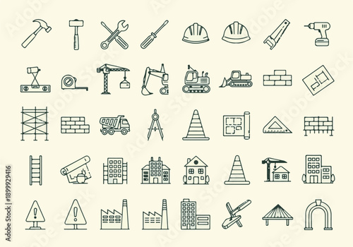 Construction Industrial Icons Set Vector Illustration