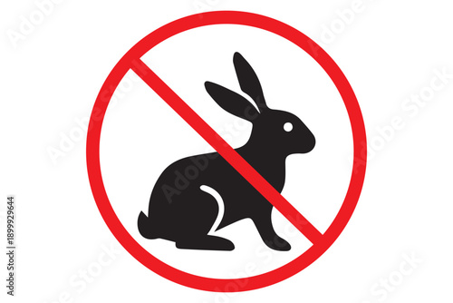 No Rabbits Icon – Flat Prohibition Pictogram, Animal Restriction Warning Symbol Isolated on White
 Background