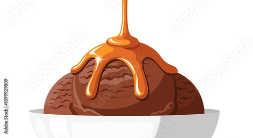 Caramel Sauce Drizzled Over Chocolate Ice Cream