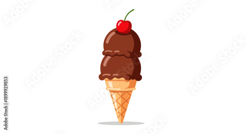 Chocolate Ice Cream Cone with Cherry on Top