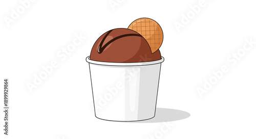 Chocolate Ice Cream with Cookie Topping in a White Cup