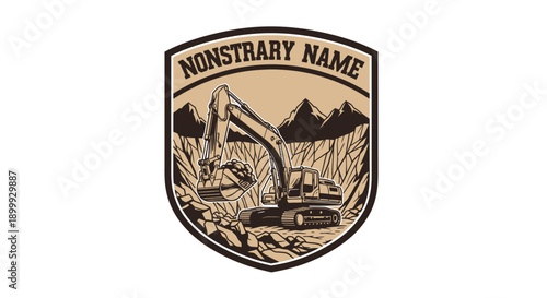 Excavator Working on Construction Site with Mountains in Background.