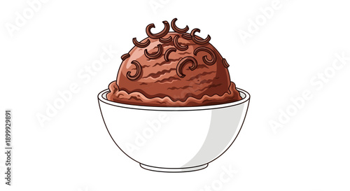 Chocolate Ice Cream Scoop in a White Bowl