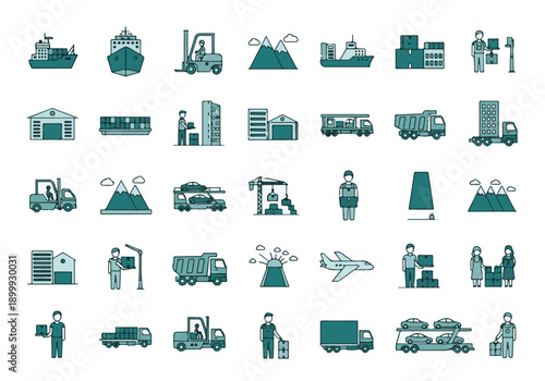 Logistics Transportation Icons Set Vector Illustration