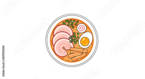 Delicious bowl of ramen noodle soup with pork and egg