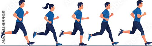 People running in motion with dynamic movements and energy