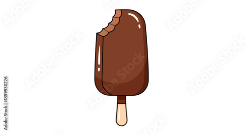 Delicious chocolate ice cream on a stick with bite taken