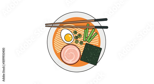 Delicious Japanese Ramen Bowl with Chashu Pork, Soft-Boiled Egg, and Noodles, Served with Chopsticks