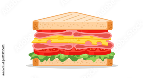 Delicious layered sandwich with lettuce, tomato, and cheese