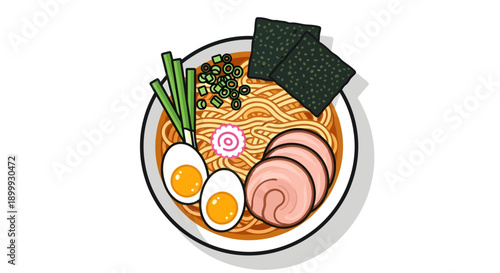 Delicious Japanese ramen noodles in a bowl with ingredients