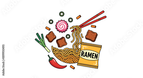 Delicious Ramen Noodle Dish with Ingredients