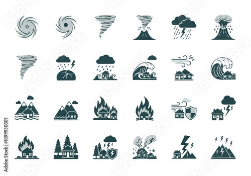 Weather Natural Disaster Icons Vector Illustration