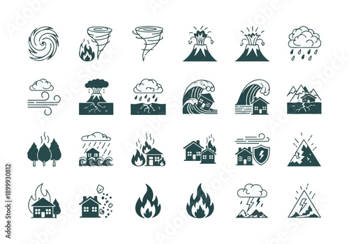 Weather Natural Disaster Icons Vector Illustration