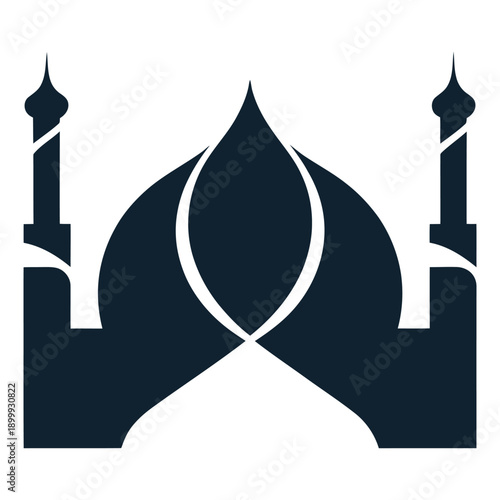 Minimalist mosque icon design with abstract dome and elegant minarets for islamic prayer and ramadan celebration on transparent background
