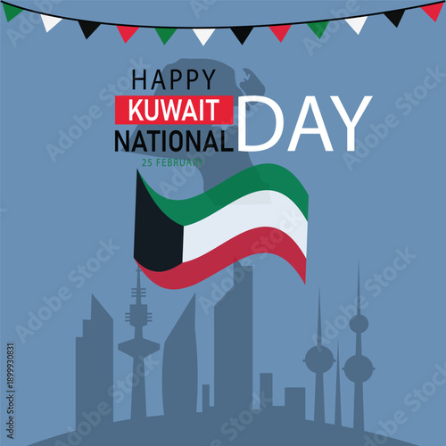 Happy Kuwait National Day Celebration with map and Iconic Landmarks 