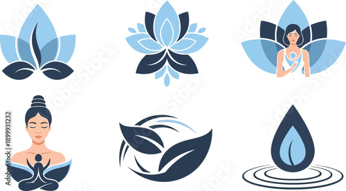 Serene wellness icons for spa and yoga branding