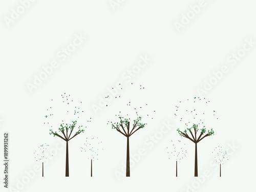 Minimalist tree design with scattered leaves in neutral tones, modern style with clean lines and simple composition