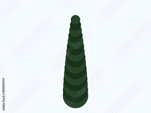 Abstract conical tree design with layered green textures, minimalist style, isolated on white background, modern graphic style
