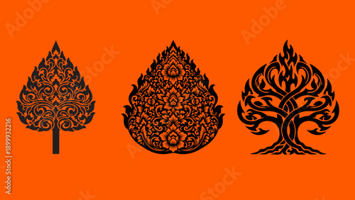Traditional Art Ornaments Vector Set. Elegant Asian Decorative Silhouettes