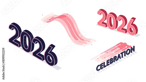 Festive 2026 typography in 3d style celebrating new year