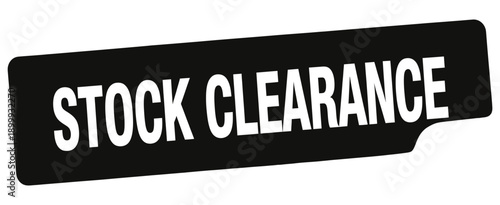 Black stock clearance banner with bold white text advertising a sale