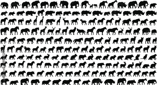Huge wildlife animal silhouette bundle with hundreds of species poses vector icons isolated on white background for designers