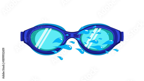 Swimming Goggles and Water Splash Illustration. Dive Equipment, Blue Swim Glasses Icon for Pool, Summer Sports, and Water Activities.