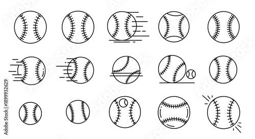 Baseballs in various motion states illustrated.