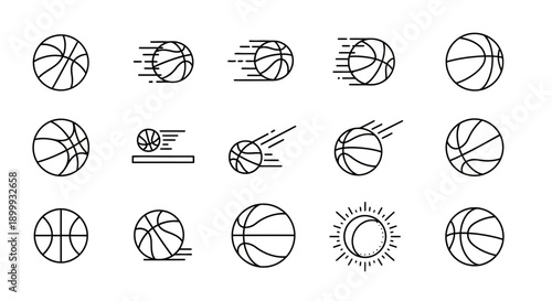 Basketball Icons in Motion and Static States.