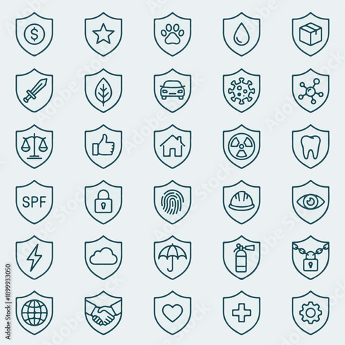 Insurance, Protection, and Security Line Icons Collection