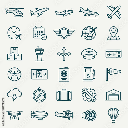 Aviation and Travel Line Icons Set for Airport and Tourism Design