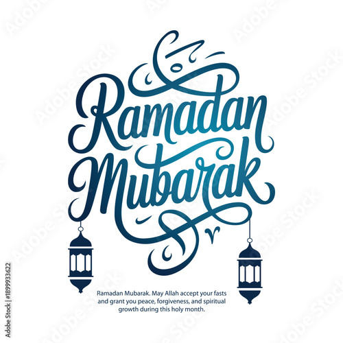Ramadan Mubarak greeting with lanterns and text