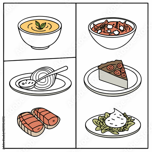 Distinct Food Items Vector Icons Set – Various Foods, Ingredients and Meals