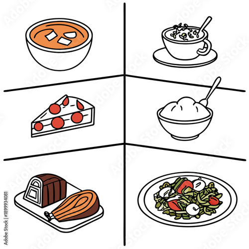 Distinct Food Items Vector Icons Set – Various Foods, Ingredients and Meals