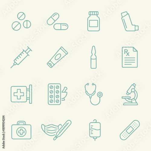 Medical and Healthcare Line Art Icons Collection on White Background