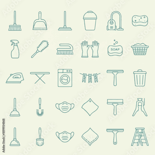 Cleaning and Household Supplies Line Icons Set for Home Maintenance