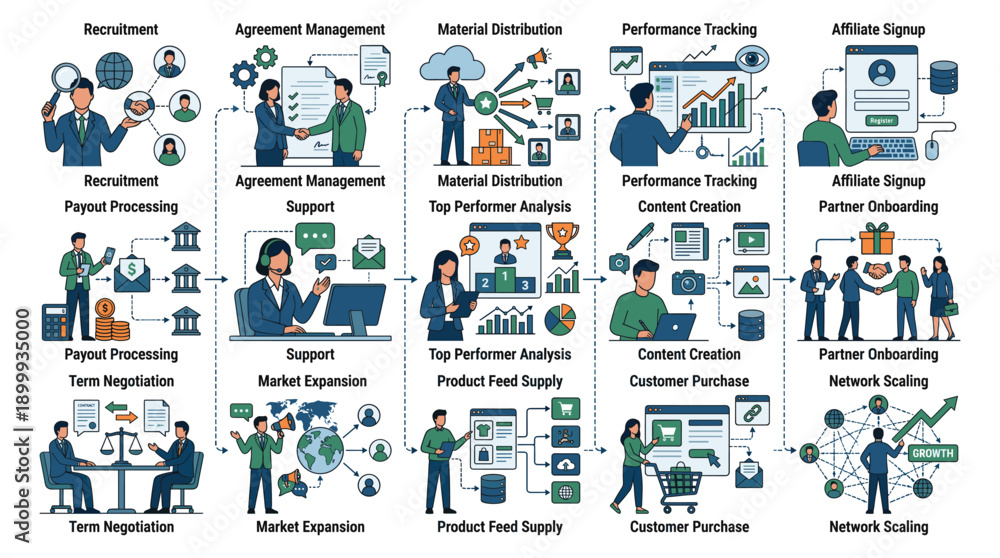 Fototapeta premium Digital marketing e-commerce business people creating online strategy concepts set with social media graphics