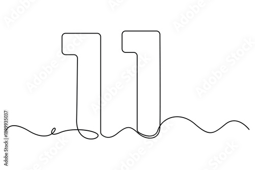 Minimal one line art of number eleven modern outline vector illustration
