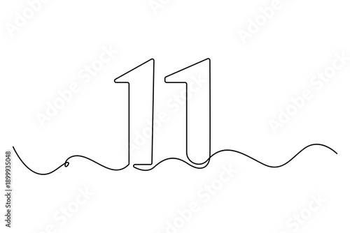 Minimal one line art of number eleven modern outline vector illustration
