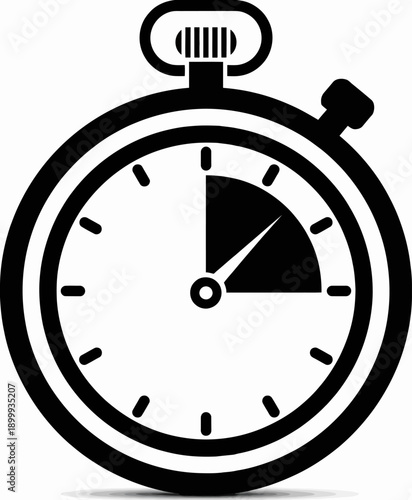 Stopwatch timer icon with white face and black markings on white background